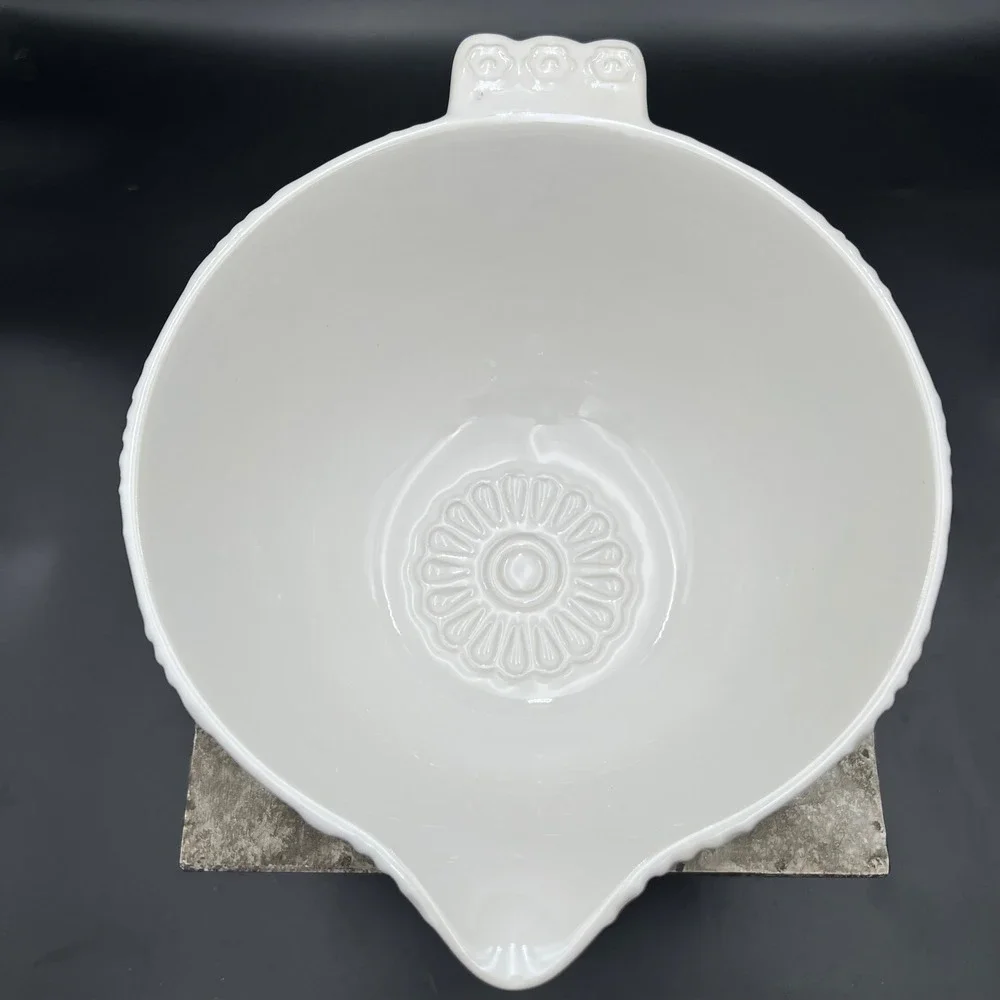 Ciroa Vintage Bake Shop White Stoneware Mixing Bowl Floral Embossed Pour Spout